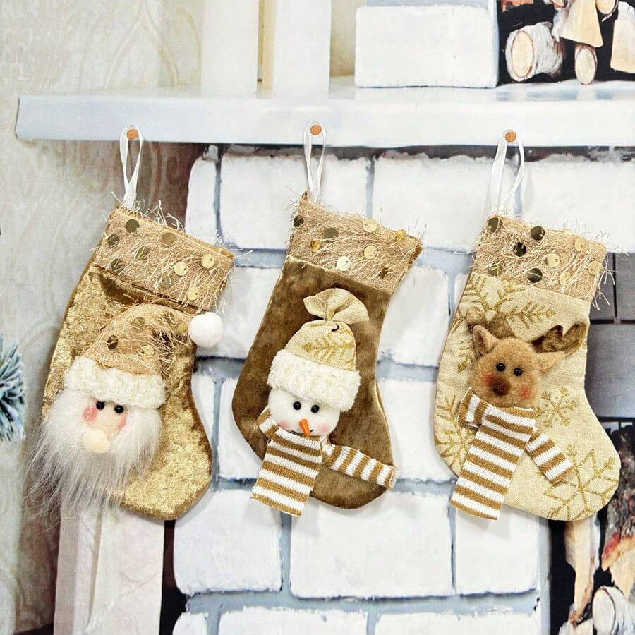 Christmas Stocking Hanging - 3 قطع من جوارب زينة عيد