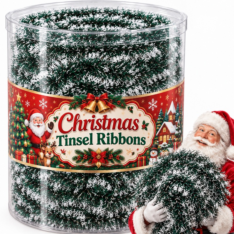 Tinsel Garland Decoration - شرائط زينة عيد الميلاد الخضراء، شرائط